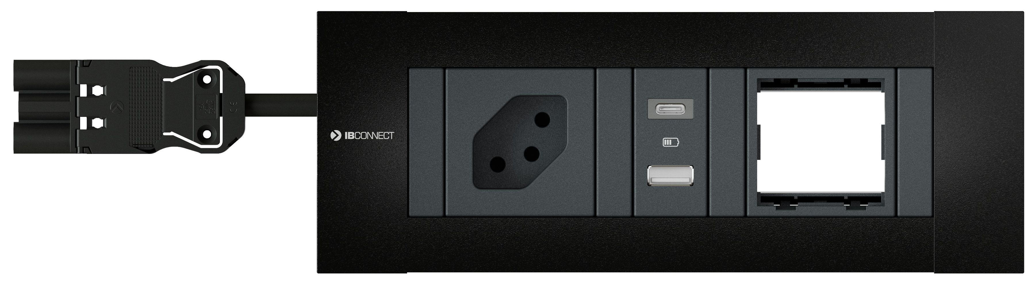 INTRO2.0 Steckdoseneinheit schwarz 1x Typ 13 1x USB-A/C 1x Leer