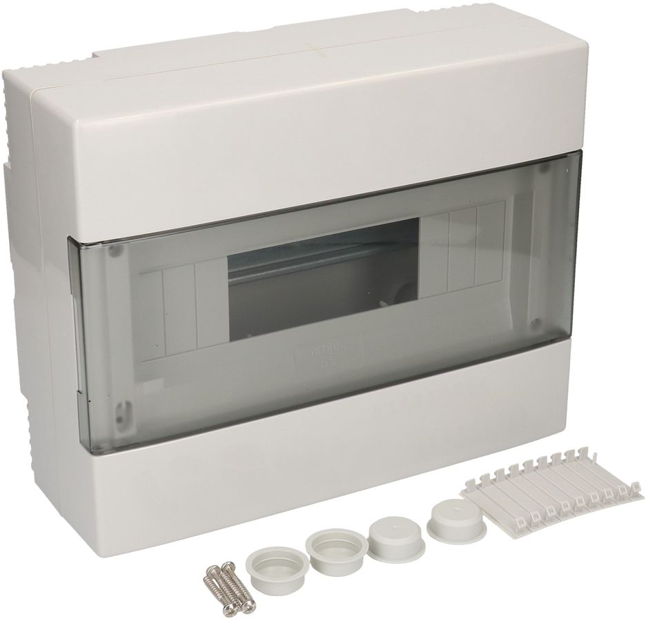 Kleinverteiler AP 1-reihig 12 Module mit Tür grau transpar. IP40