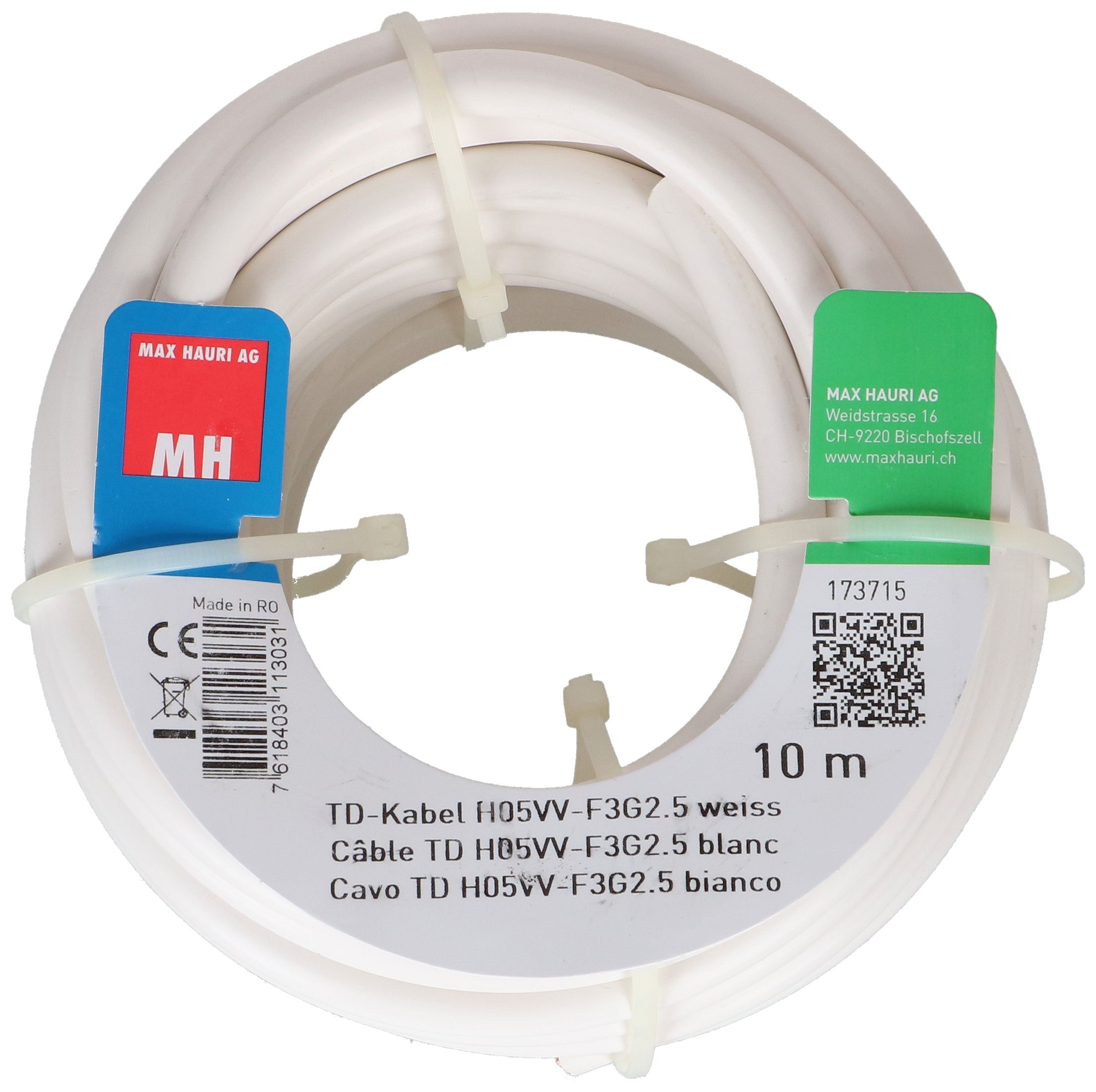 câble TD H05VV-F3G2.5 10m blanc
