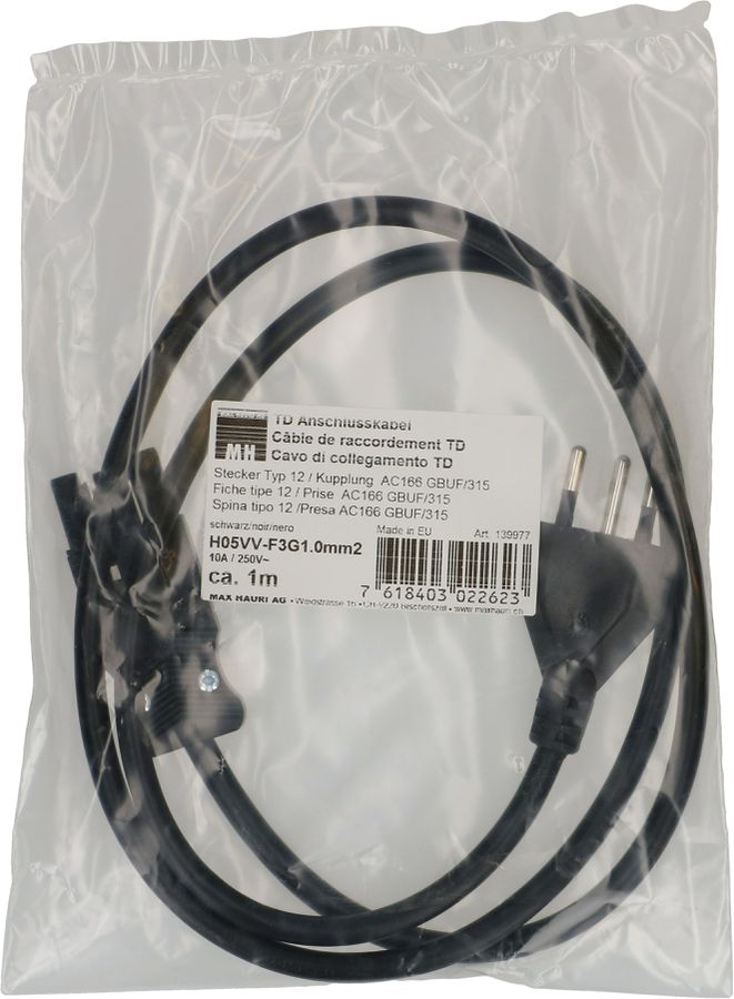 câble de raccordement TD H05VV-F3G1.0 1m noir type 12 / AC 166