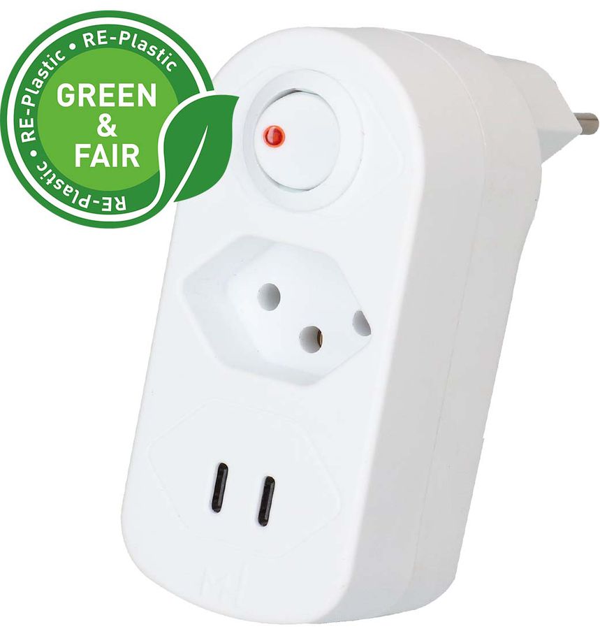 Abzweigstecker ADAPT 1x Typ 13 USB-C/C 20W ws drehbar Green+Fair