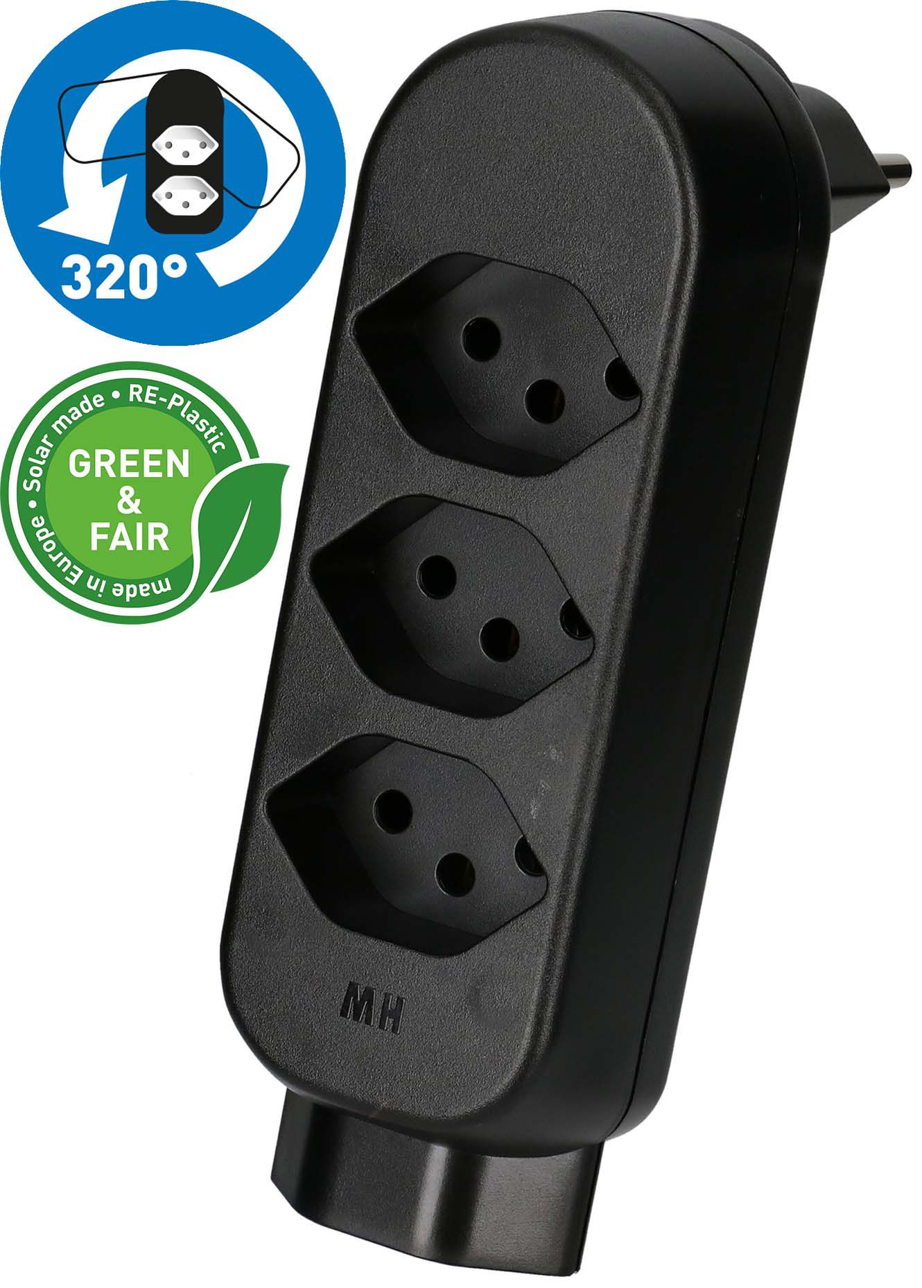 multi adaptateur ADAPT 3+1x type 13 noir rotatif Green+Fair