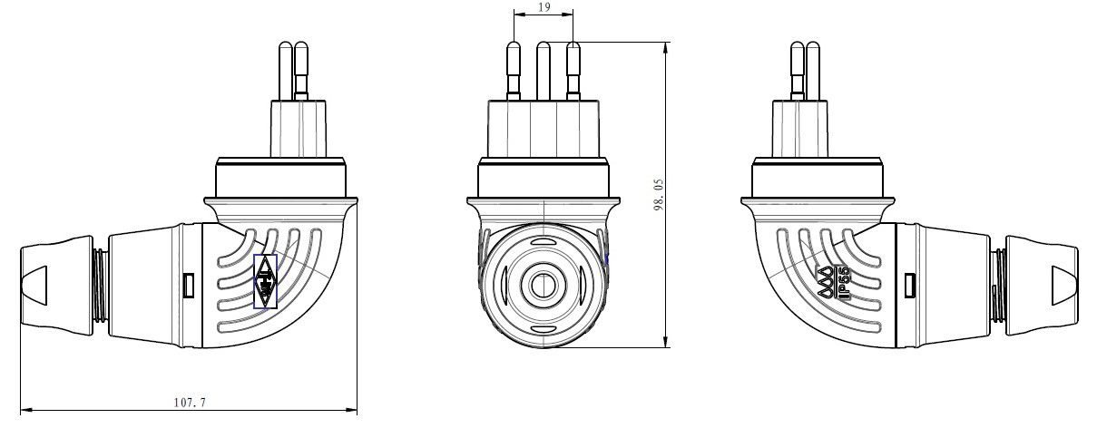 Stecker TH Typ 13 gewinkelt 3-polig schwarz IP55