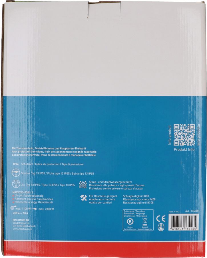 Kabelrolle 3x Typ 13 IP55 50m schwarz