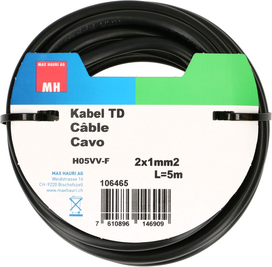 câble TD H05VV-F2X1.0 5m noir