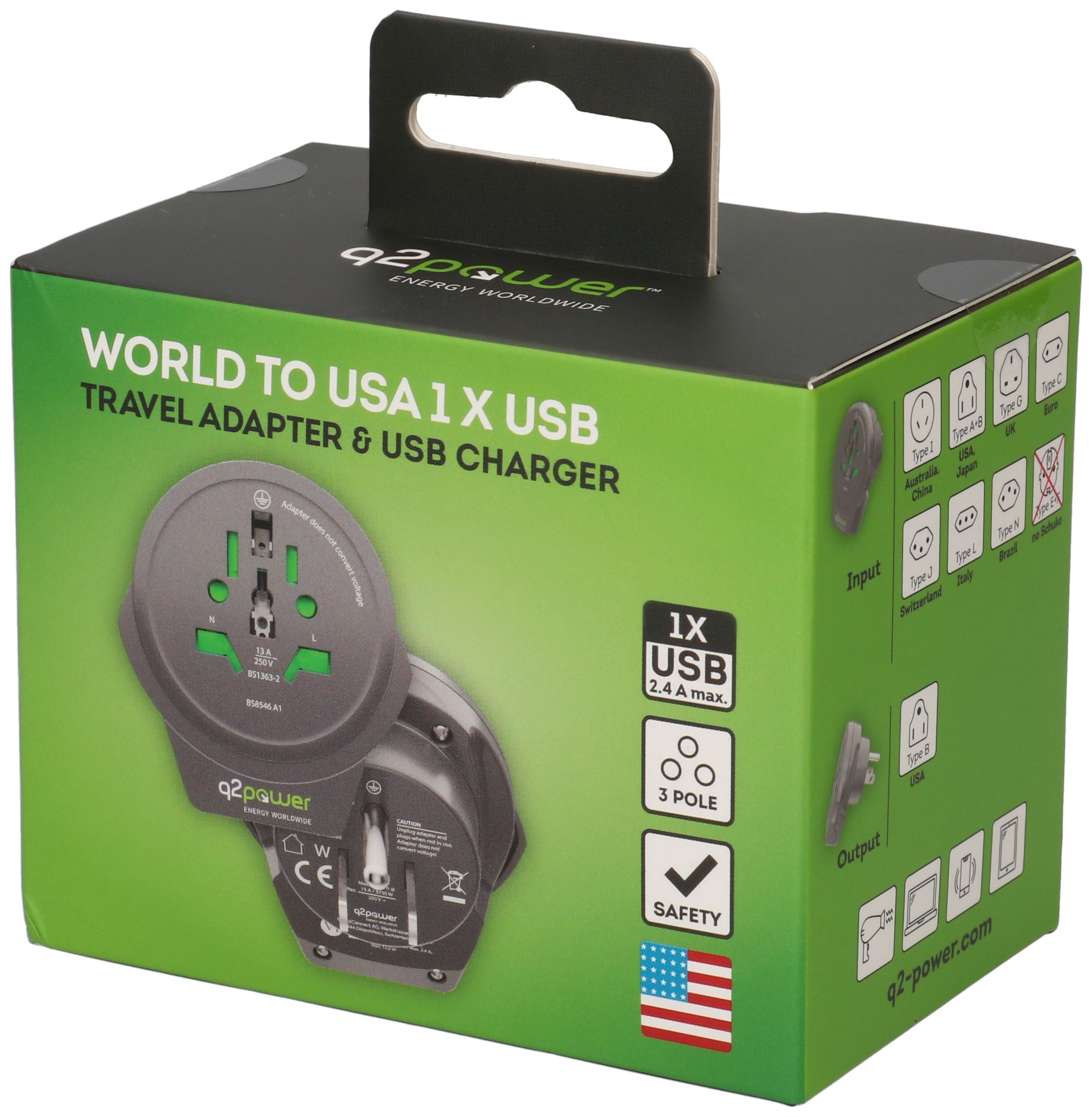 Adaptateur monde Q2 Power USA - USB - MAX HAURI AG
