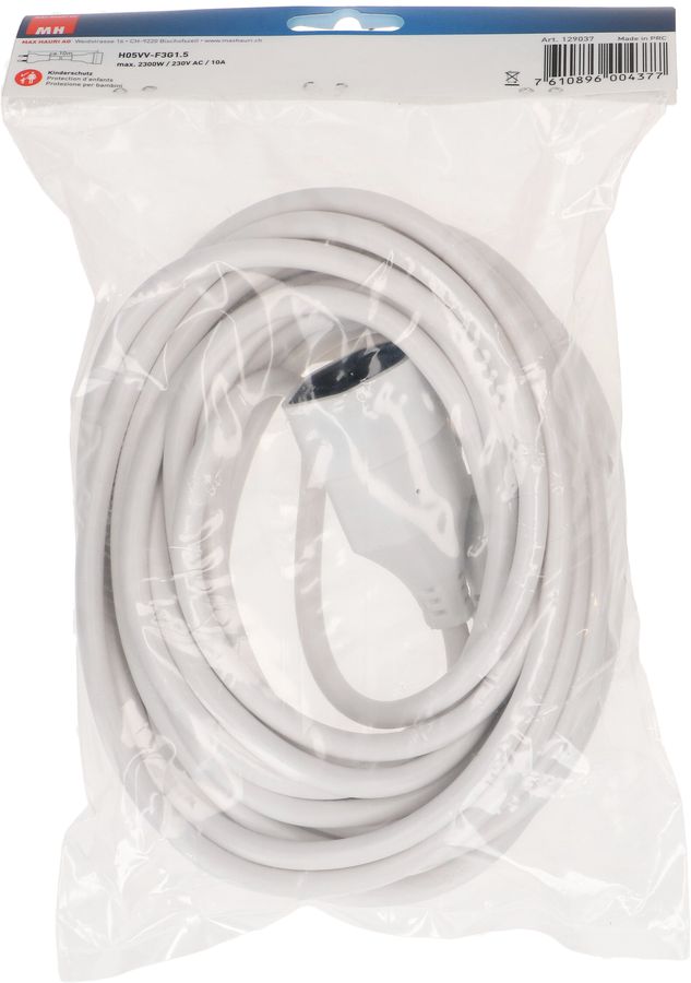TD-Verlängerung H05VV-F3G1.5 10m weiss BS Typ 12 / Typ 13