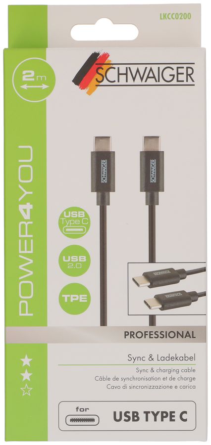 USB 3.1 Ladekabel USB-C auf USB-C 2m schwarz