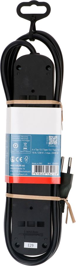 Steckdosenleiste Basic Line 6x Typ 13 sw Schalter 1.5m Green+Fair