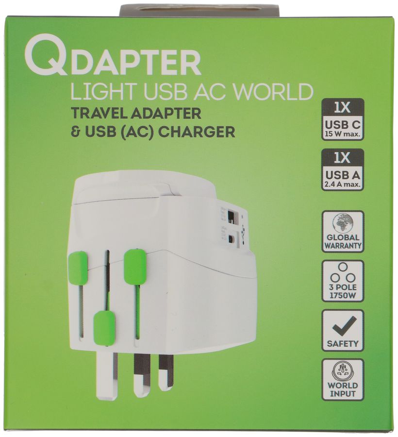 adaptateur de voyage monde QDAPTER 2 parties avec USB A/C