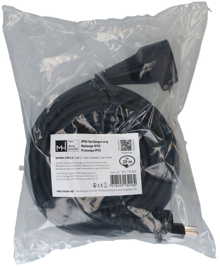 IP55 Verlängerung H07RN-F3G2.5 20m schwarz Typ 23 / Typ 23