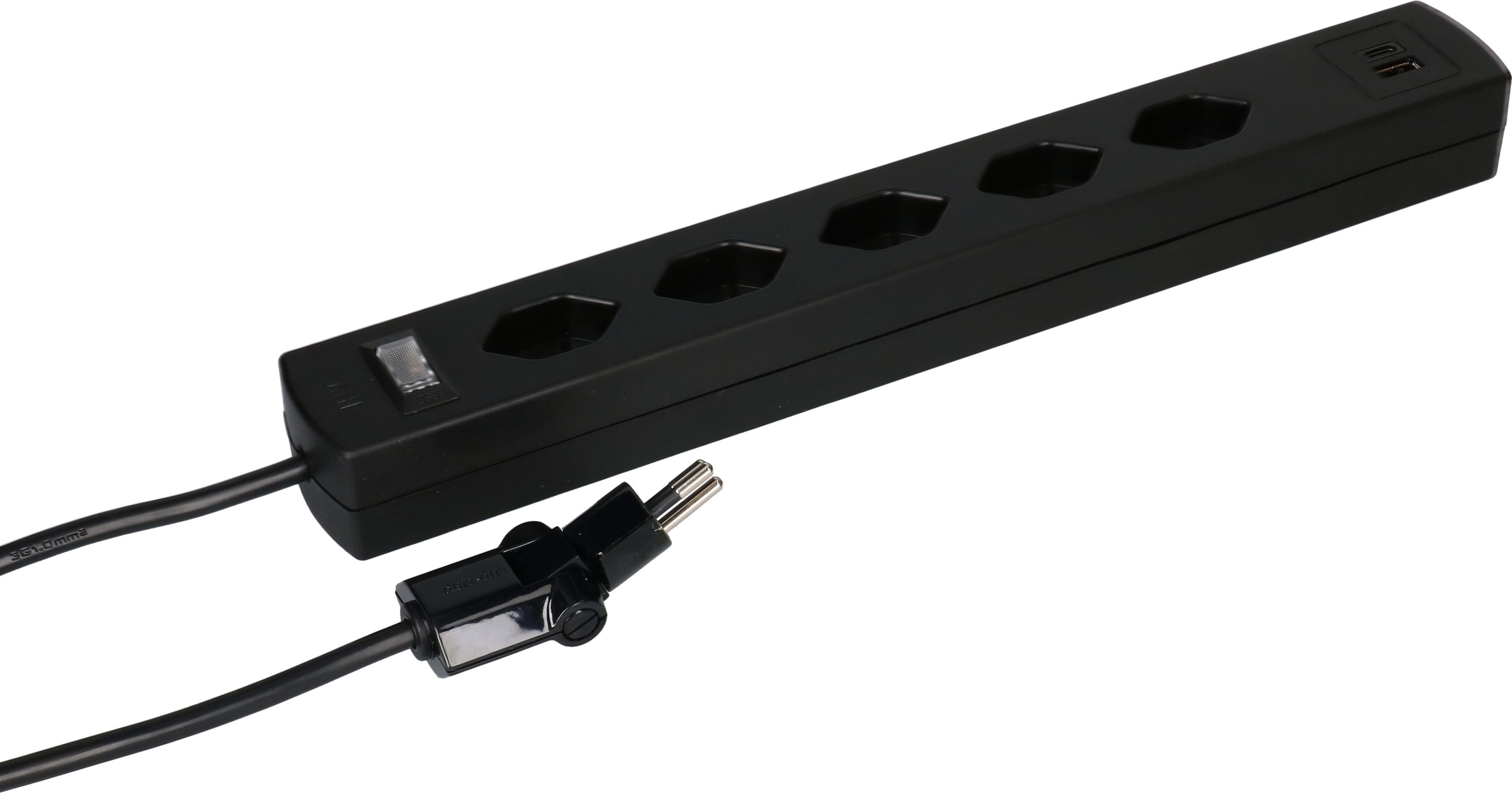 Steckdosenl. Safety Line 5xTyp 13 90° BS sw Scha. USB Mag.2m cli.