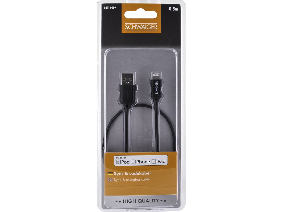 USB-Ladekabel 0.5m schwarz USB / Lightning