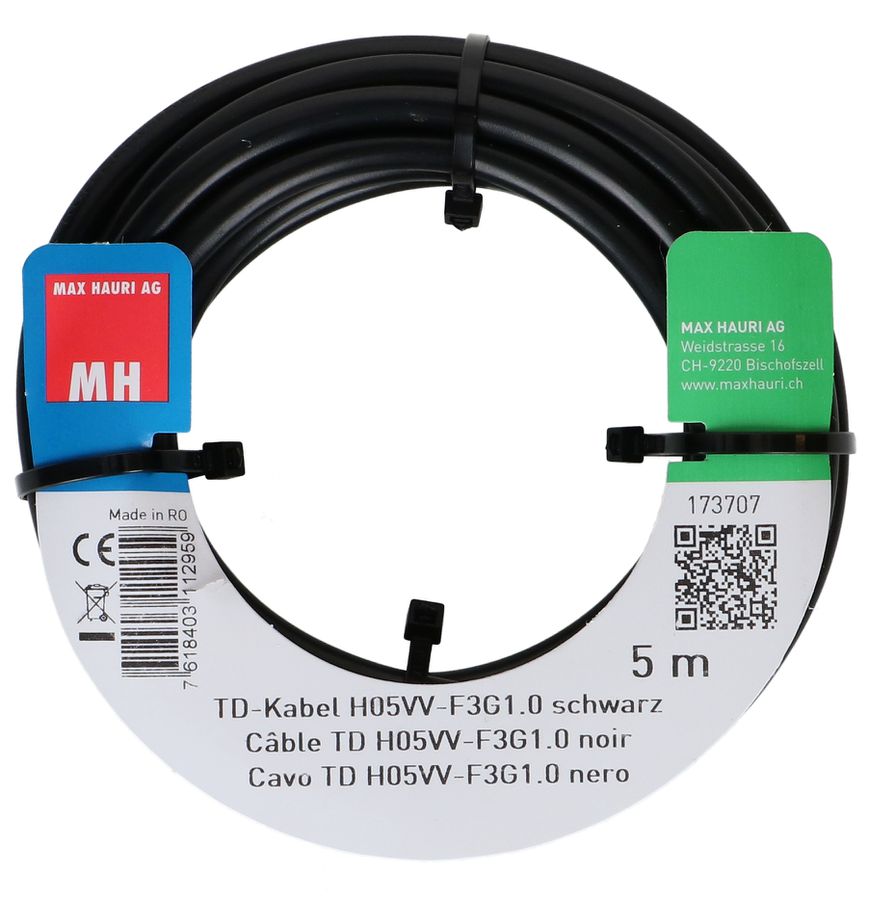 câble TD H05VV-F3G1.0 5m noir