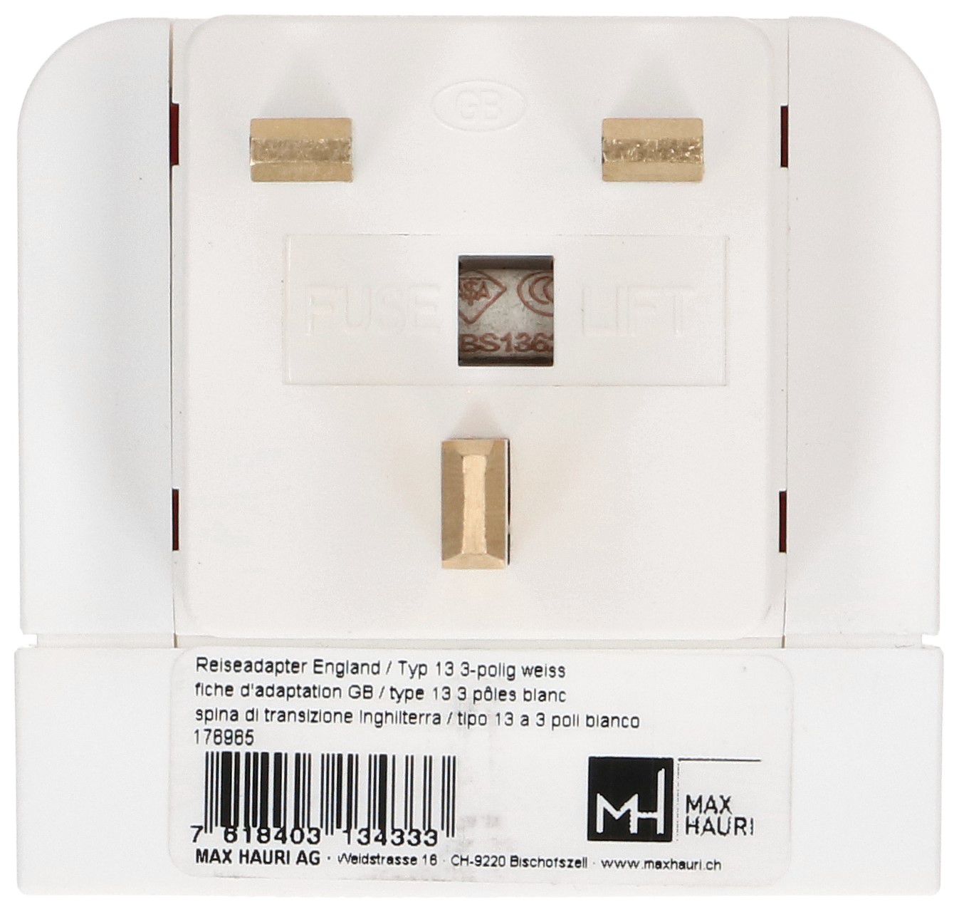 Reiseadapter Grossbritannien / Typ 13 3-polig weiss