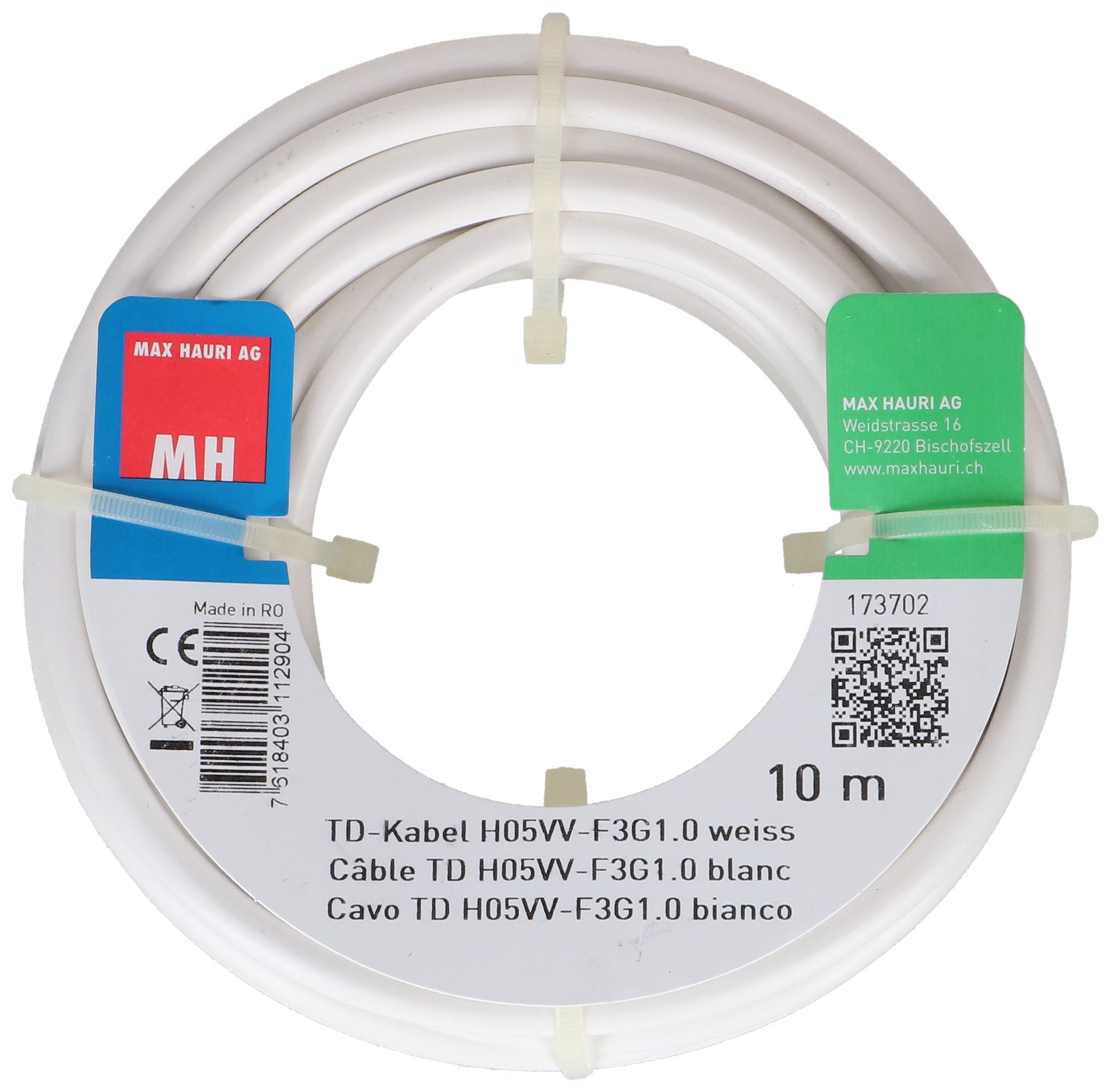 câble TD H05VV-F3G1.0 10m blanc
