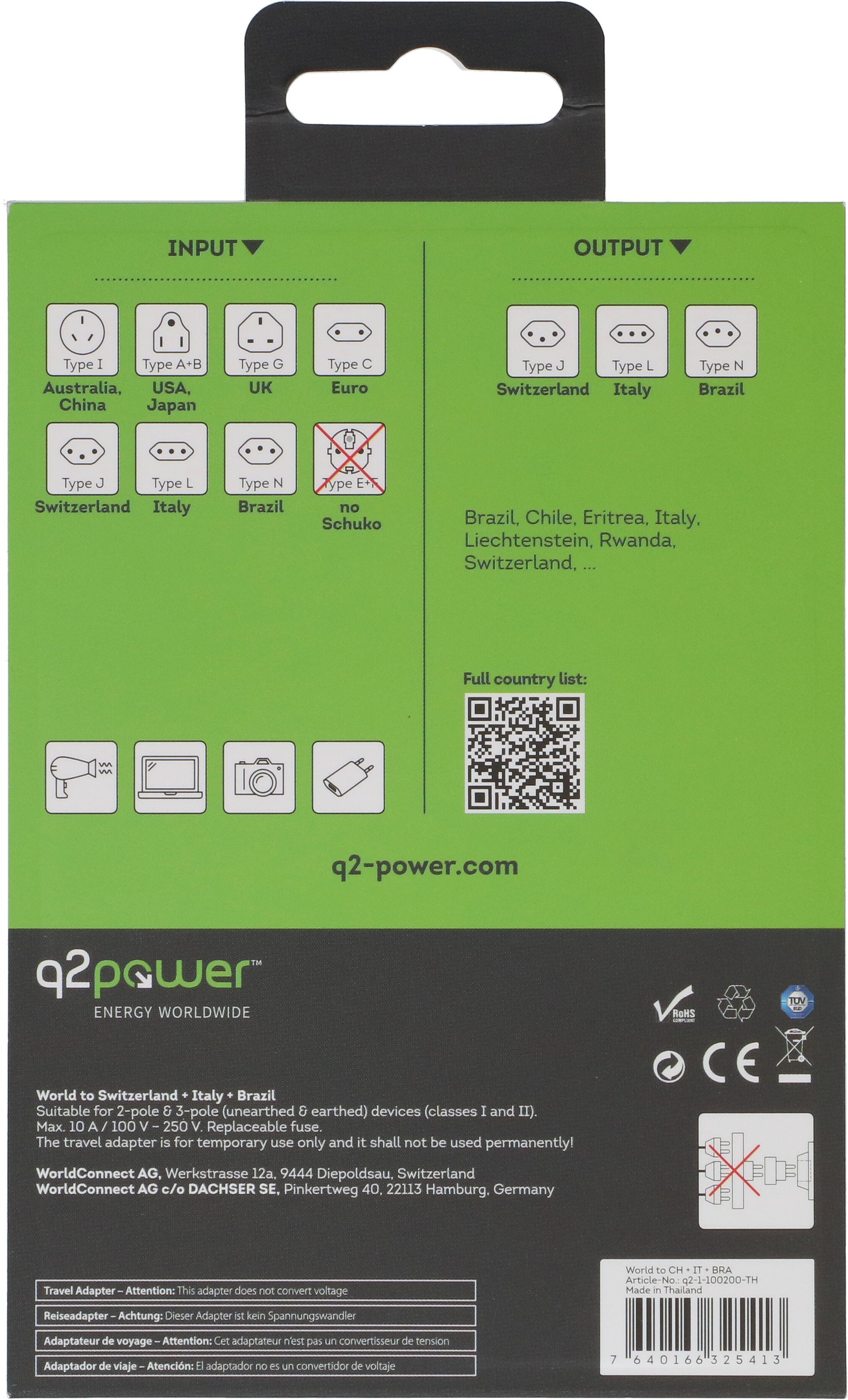 Q2 Power adaptateur mondial CH/IT/BRA