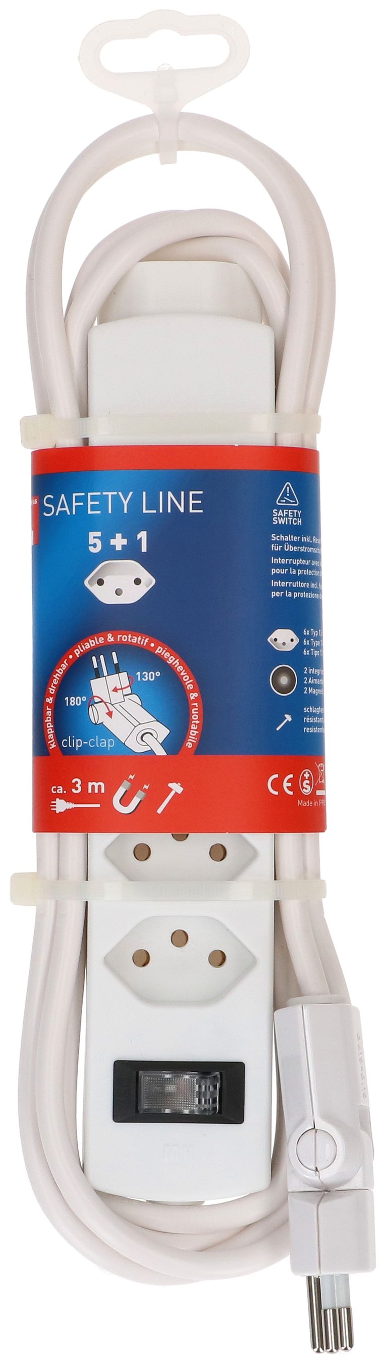 multipresa Safety Line 5+1x tipo 13 ne interruttore 3m clip-clap