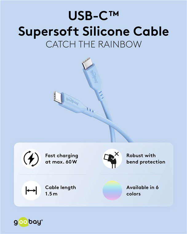 cavo di ricarica USB-C silicone 1.5m blu