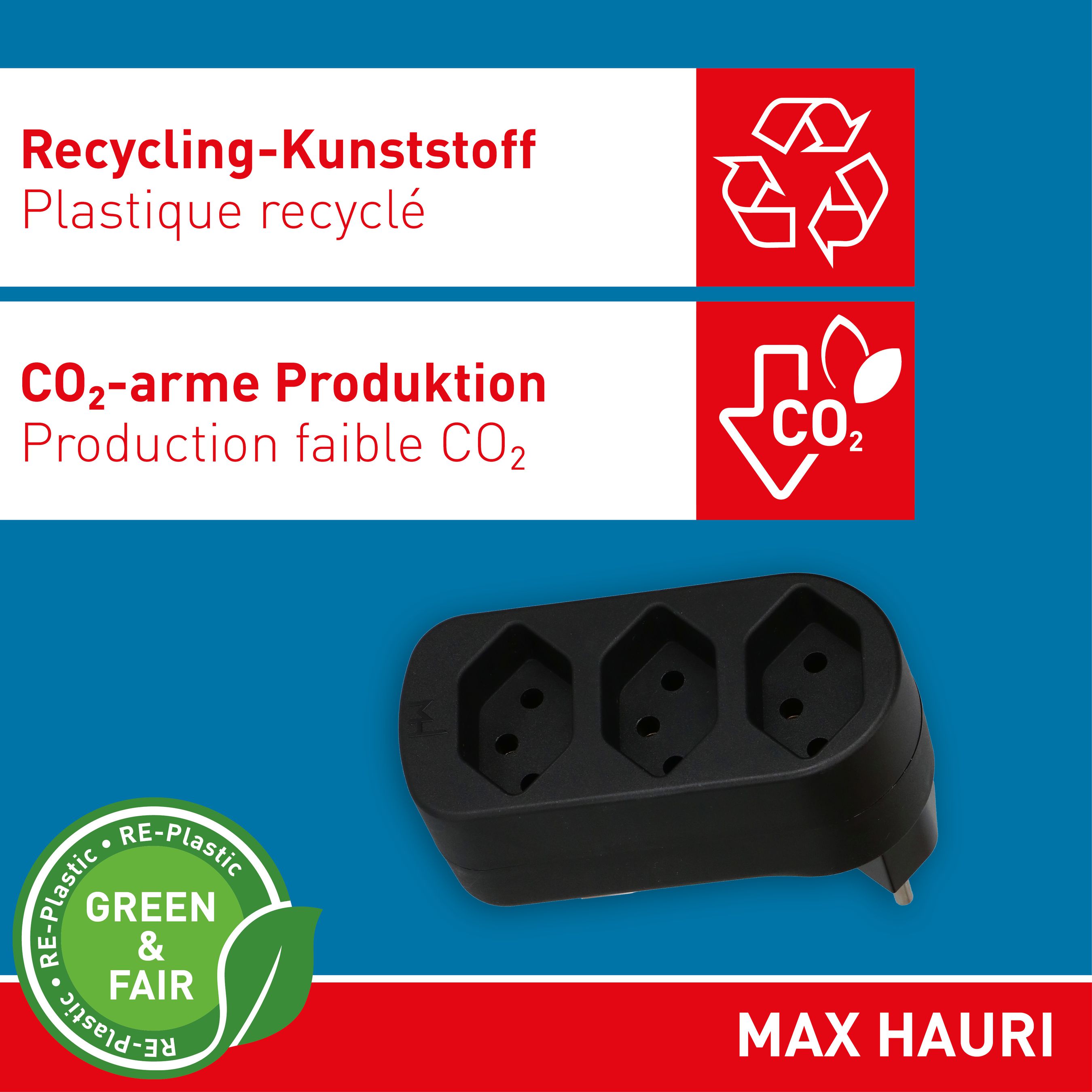 multi adaptateur ADAPT 3x type 13 noir rotatif Green+Fair