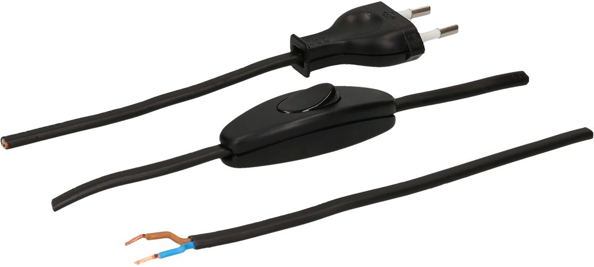 TDLF-Netzkabel H03VVH2-F2X0.75 2m schwarz Schalter T26