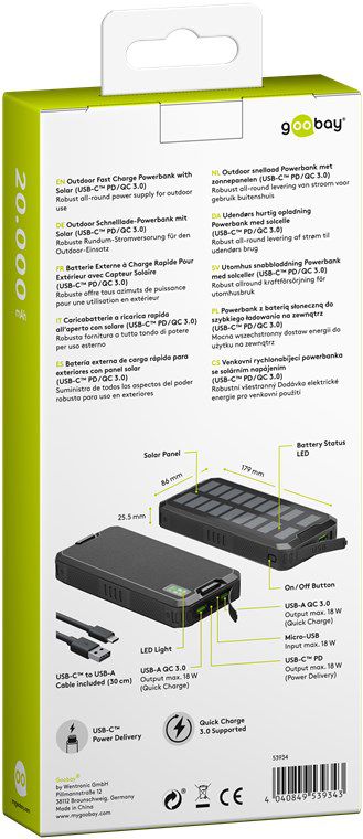 Powerbank 20000mAh QC/PD Solar