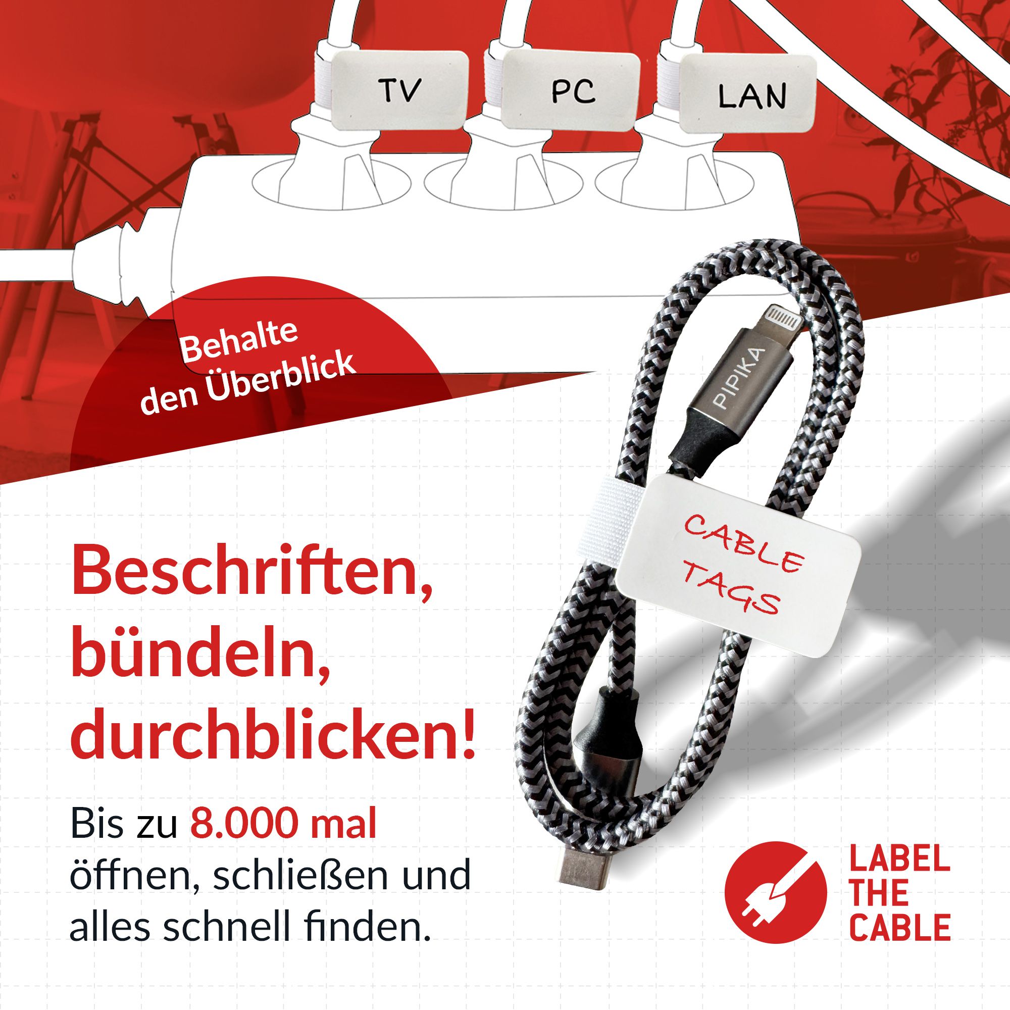 LTC Cable Tags fascette con etichetta bianco / 30 pezzi