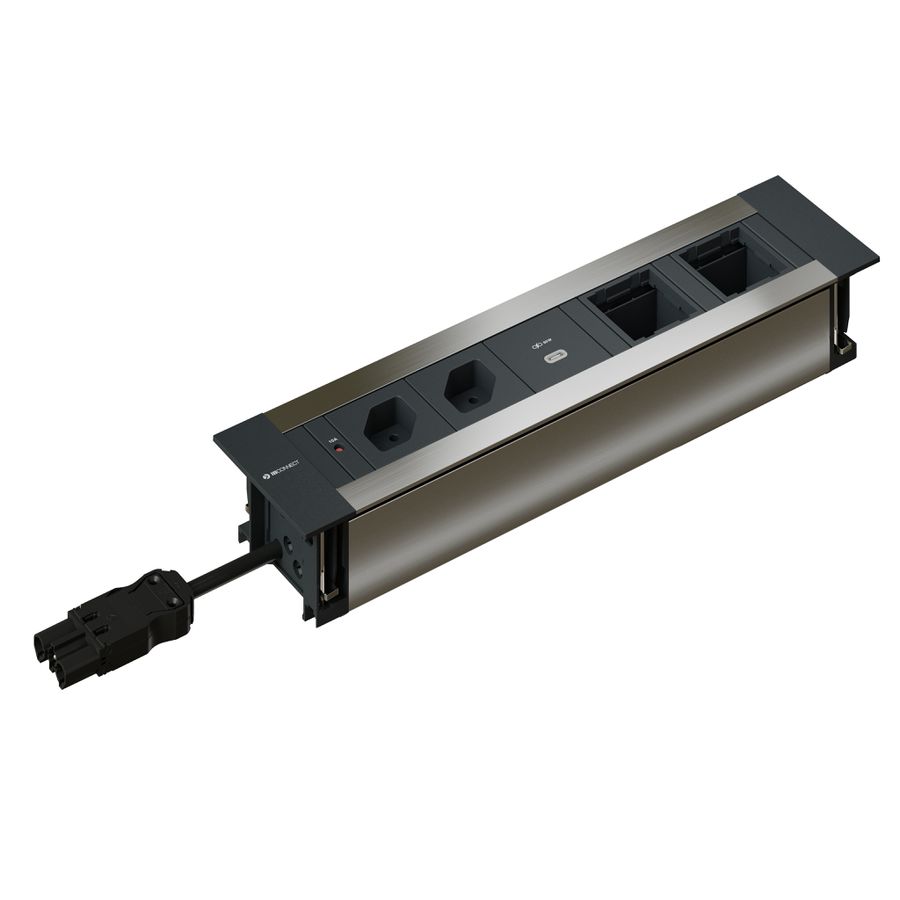 INTRO2.0 bloc multiprise anodisé 2x type 13 1x USB-C 60W 2x vide