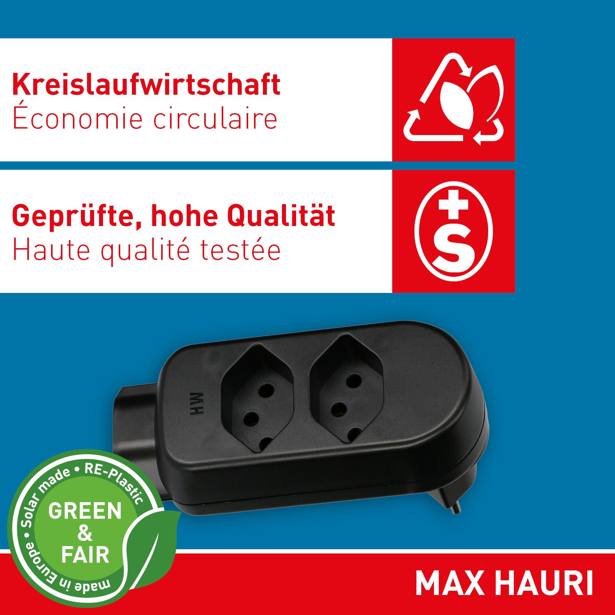 multi adaptateur ADAPT 2+1x type 13 noir rotatif Green+Fair