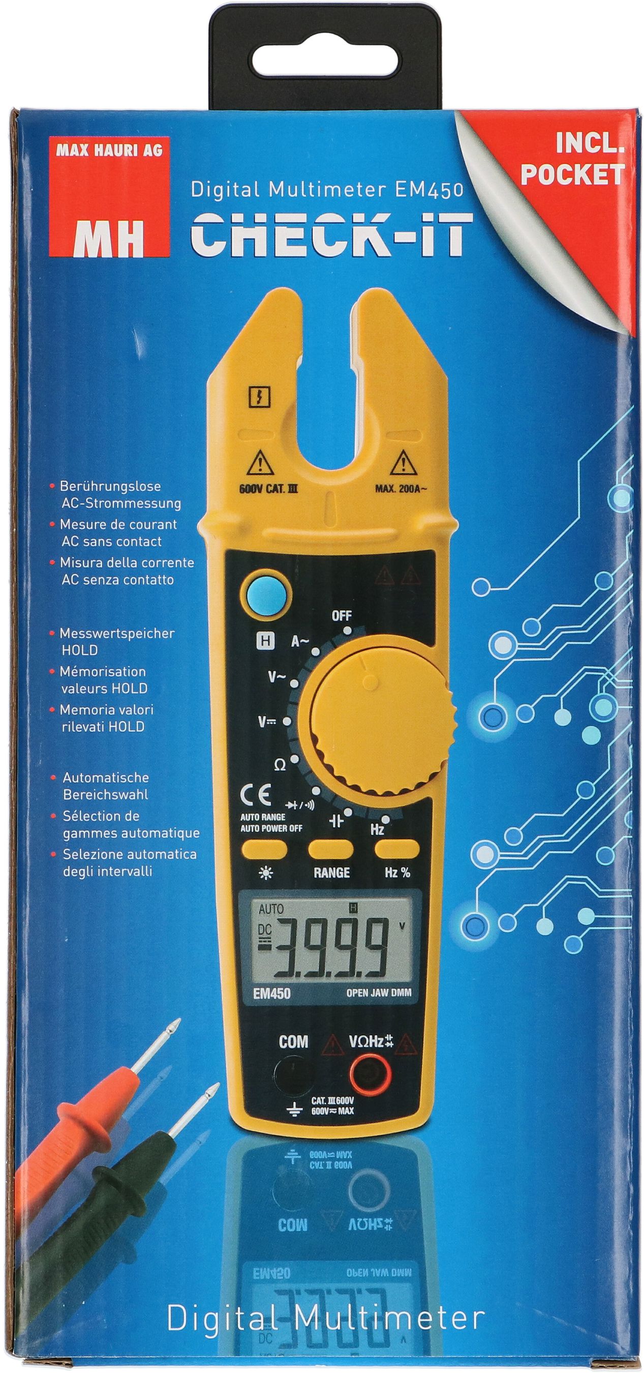 Stromzangen-Messgerät EM450 LCD digital