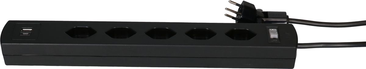 Steckdosenl. Safety Line 5xTyp 13 90° BS sw Scha. USB Mag.2m cli.