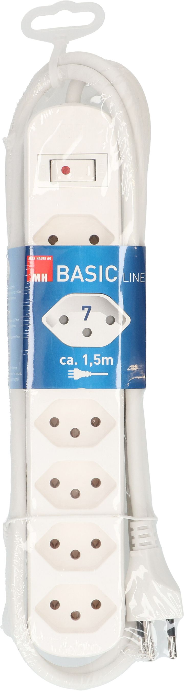 multiprise Basic Line 7x type 13 blanc interrupteur 1.5m
