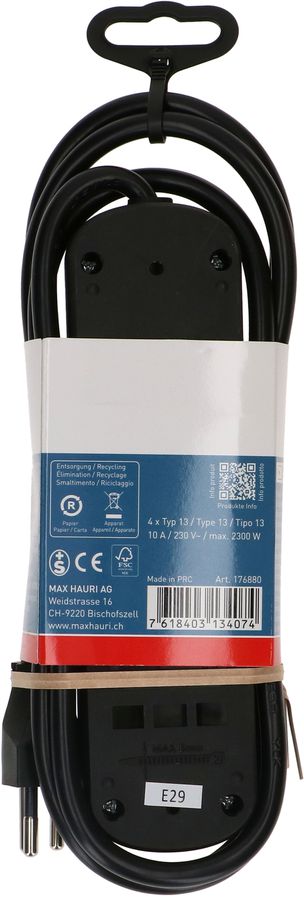 Steckdosenleiste Basic Line 4x Typ 13 sw Schalter 1.5m Green+Fair