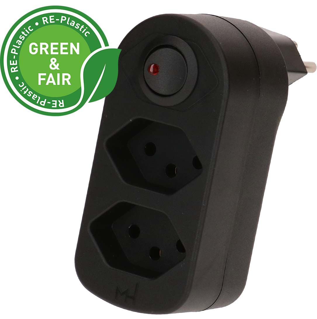 multi adaptateur ADAPT 2x type 13 noir rotatif interr. Green+Fair