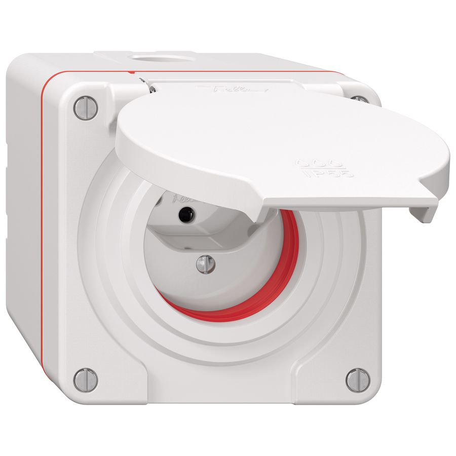 presa 1x tipo 13 dim.1x1 AP Nevo IP55 bianco