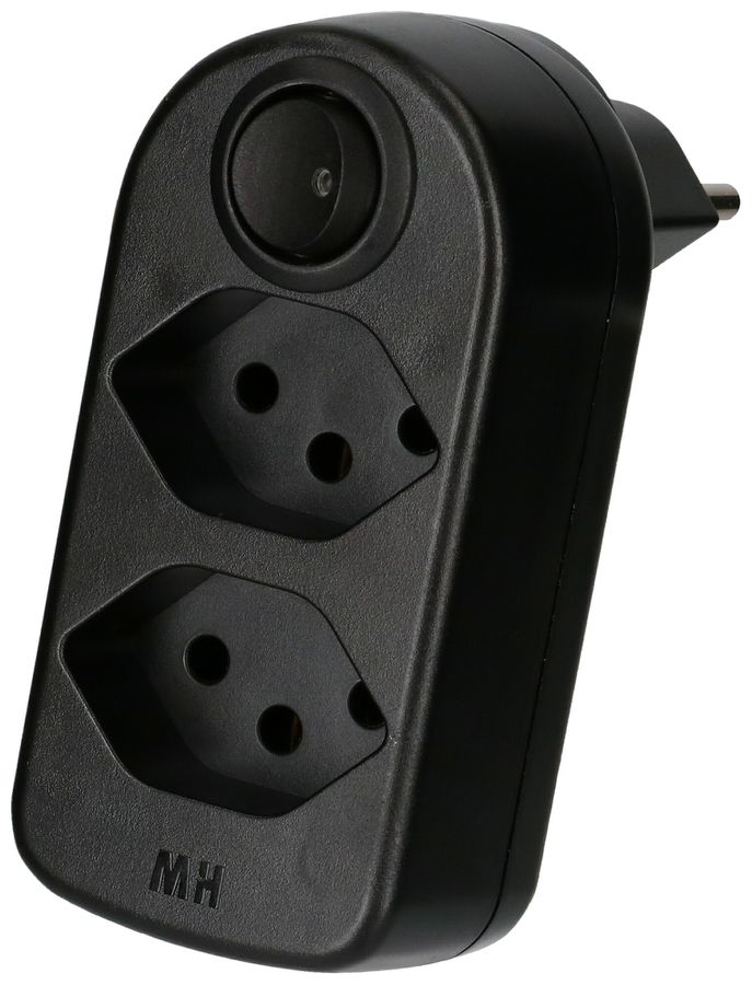 Abzweigstecker maxADAPTturn 2x Typ 13 schwarz drehbar Schalter