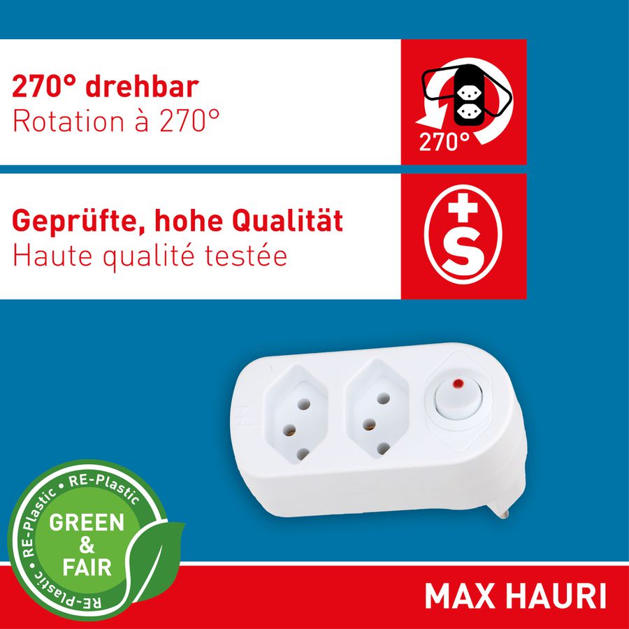 multi adaptateur ADAPT 2x type 13 blanc rotatif inter. Green+Fair