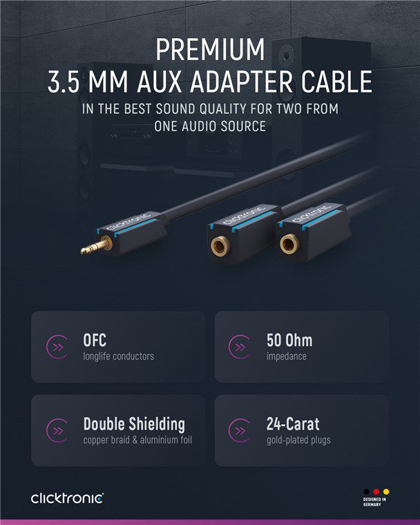 Audio-Y-Adapter-Kabel Klinkenstecker/-buchse 0.1m schwarz