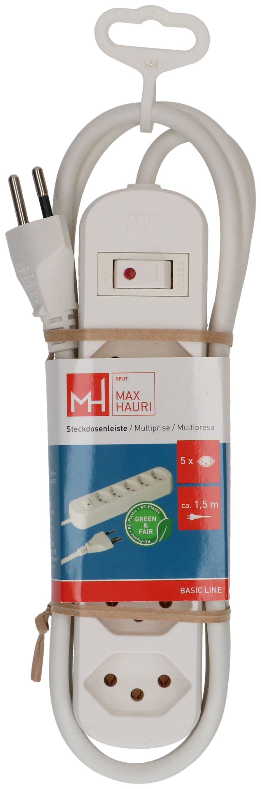Steckdosenleiste Basic Line 5x Typ 13 ws Schalter 1.5m Green+Fair