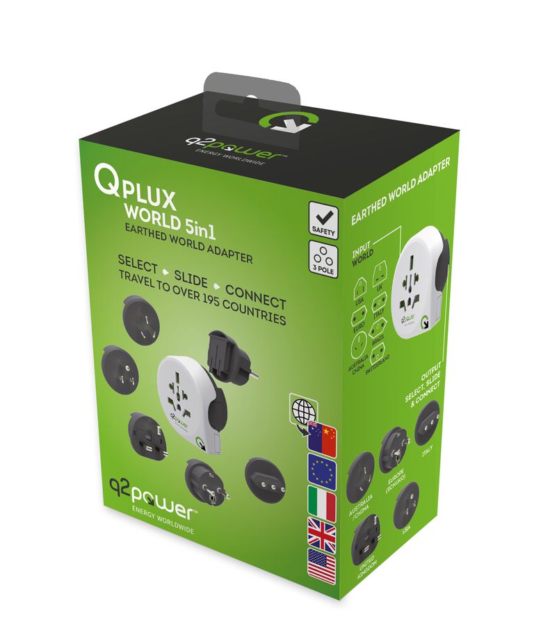 Weltreiseadapter QPlux World to CN/AUS, UK, Schuko, I, USA, CH