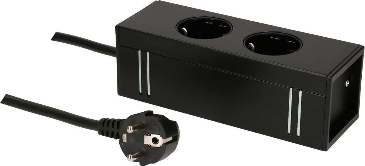 USM ALU-Steckdosenleiste 2x Schuko schwarz 4m