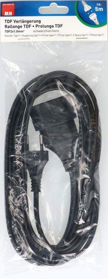 TDF-Verlängerung H05VVH2-F2X1.0 5m schwarz BS Typ 11 / Typ 11