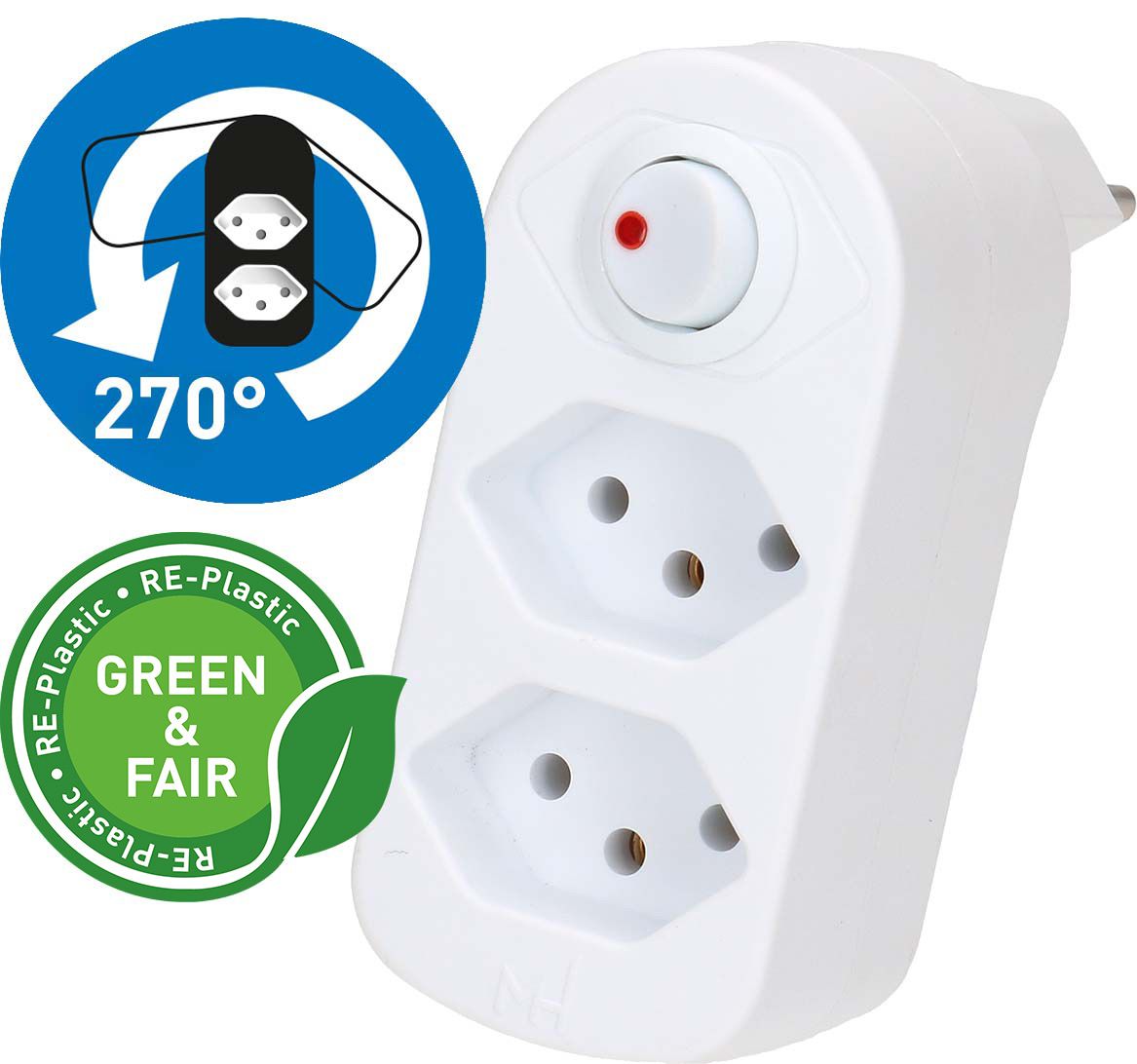 multi adaptateur ADAPT 2x type 13 blanc rotatif inter. Green+Fair