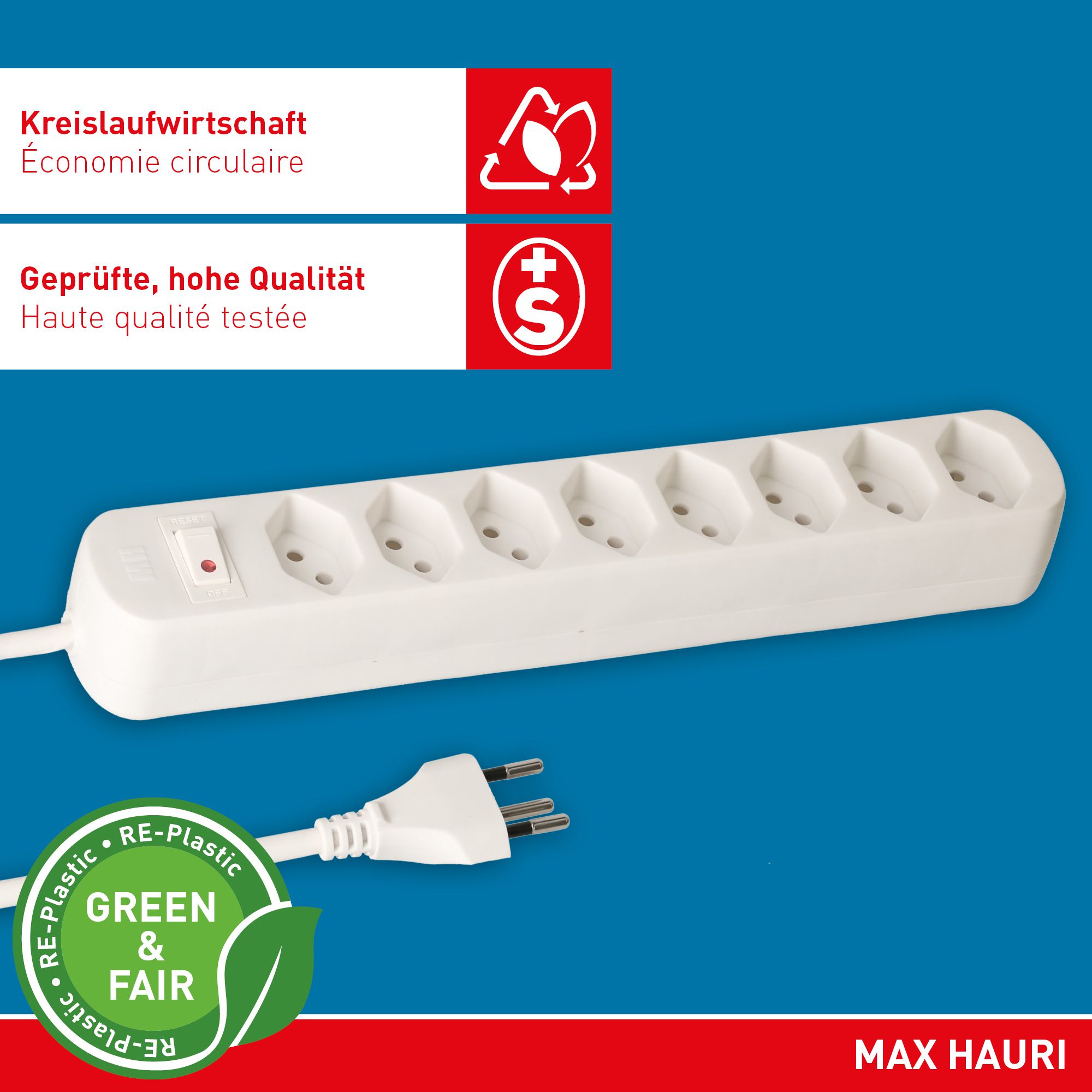 Steckdosenleiste Basic Line 8x Typ 13 ws Schalter 1.5m Green+Fair