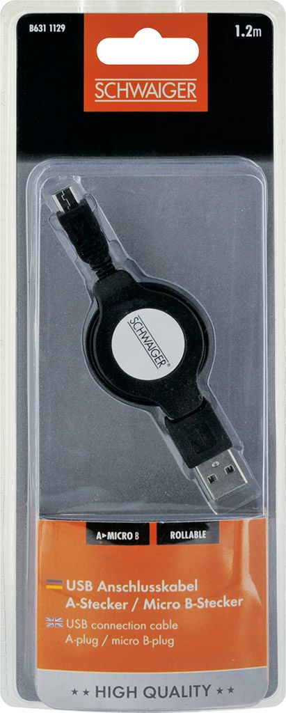 USB 2.0 Kabel rollbar 1.2m schwarz