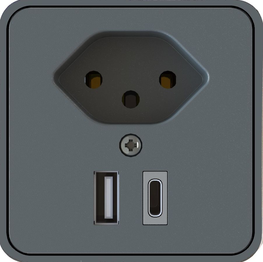 Anbau-Steckdose 1x Typ 13 USB A+C kompakt anthrazit