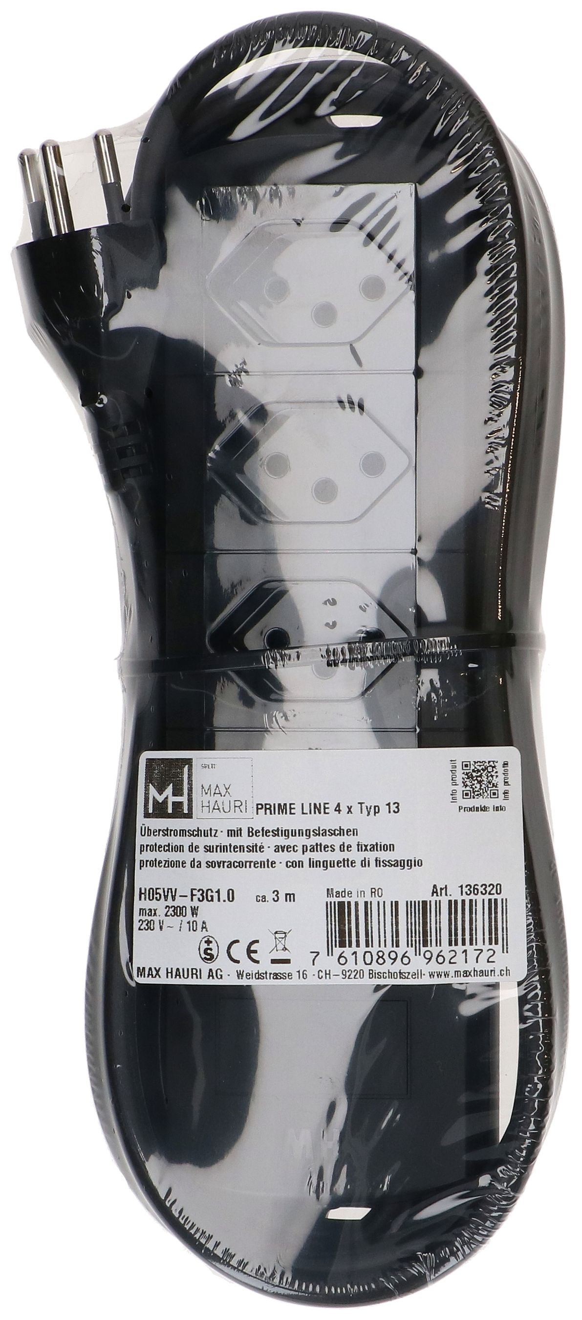 Steckdosenleiste Prime Line 4x Typ 13 schwarz 3m