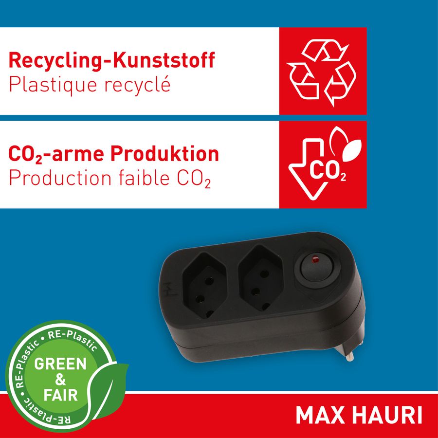 multi adaptateur ADAPT 2x type 13 noir rotatif interr. Green+Fair