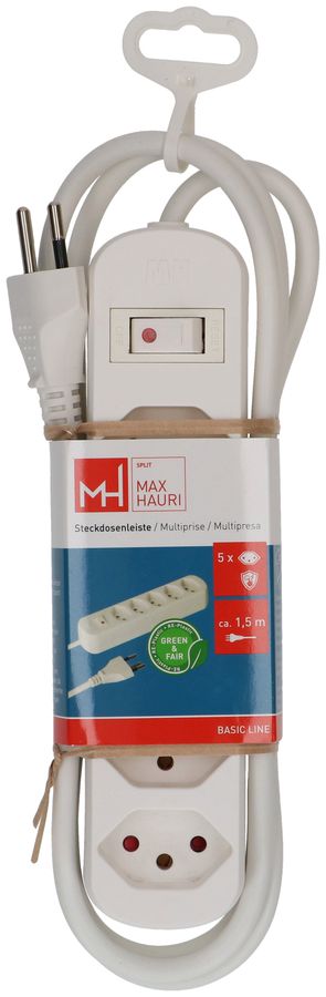 Steckdosenleiste Basic Line 5x Typ 13 BS ws Scha. 1.5m Green+Fair