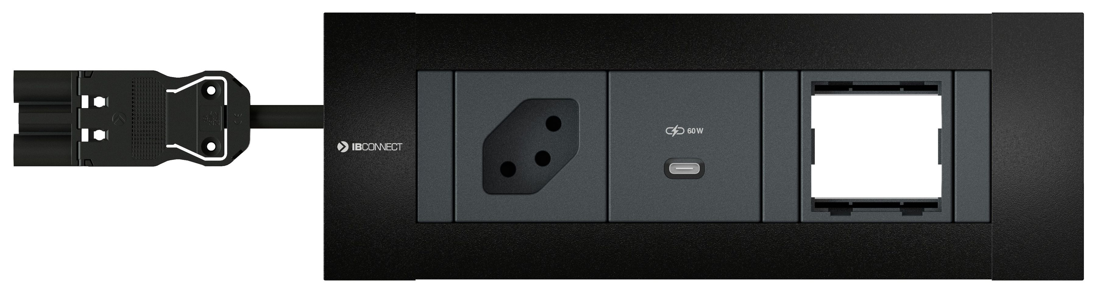 INTRO2.0 Steckdoseneinheit schwarz 1x Typ 13 1x USB-C 60W 1x leer
